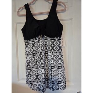 Fullfitall Women Black White Geometric Print Tie Front Swim Dress Size 14 NEW